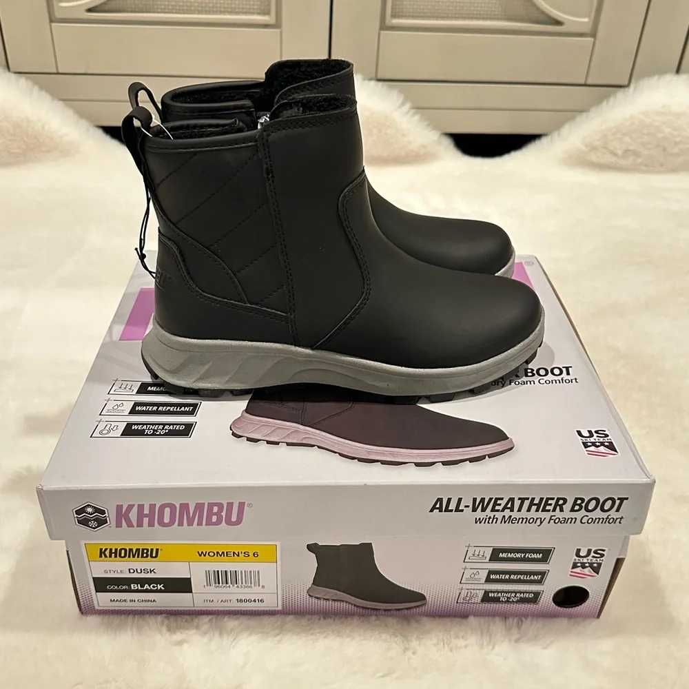 Khombu Dusk Ladies Size 6 All Weather Boot, Black